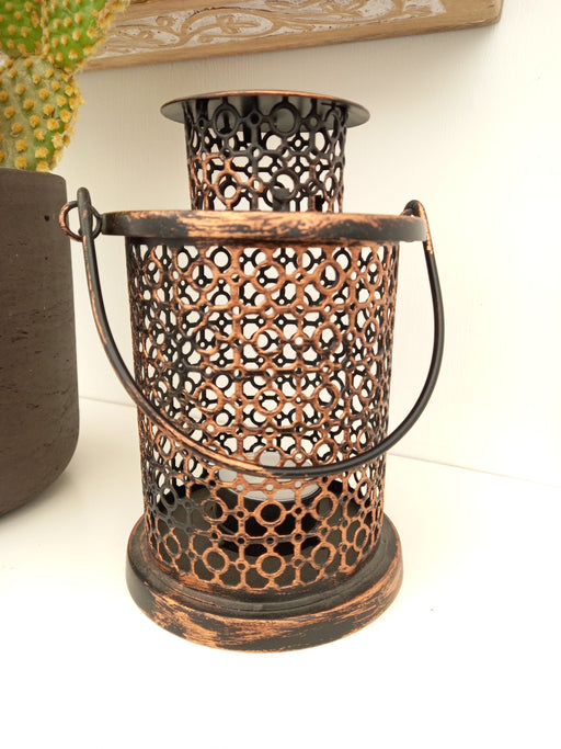 Rustic Black & Bronze Lantern Candle Holder