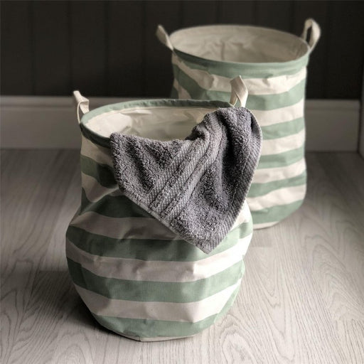 Green Striped Round Storage Basket Set