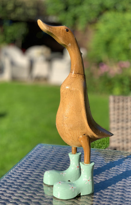 Bamboo Duck Family with Flower Painted Boots - Green