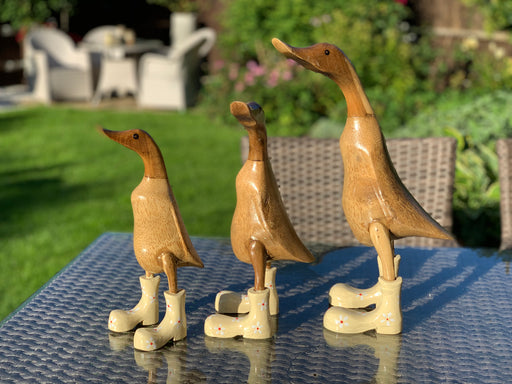 Bamboo Duck Family with Flower Painted Boots - Yellow