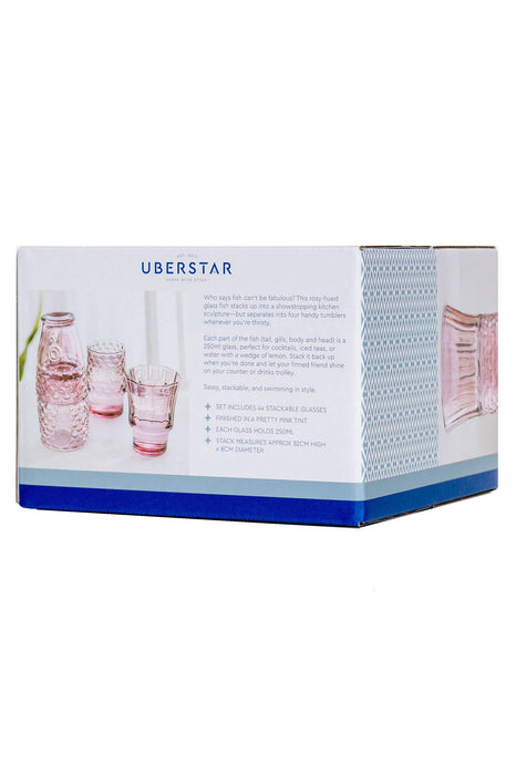 Fish Stacking Drinking Glass - Set of 4 Pink