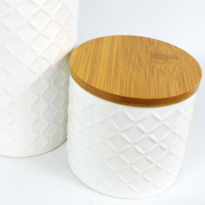 Ceramic Kitchen Canisters with Bamboo Lids – Set of 2 Storage Jars for Tea, Coffee & Sugar