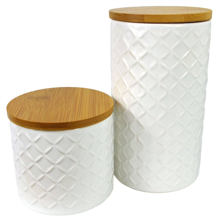 Ceramic Kitchen Canisters with Bamboo Lids – Set of 2 Storage Jars for Tea, Coffee & Sugar