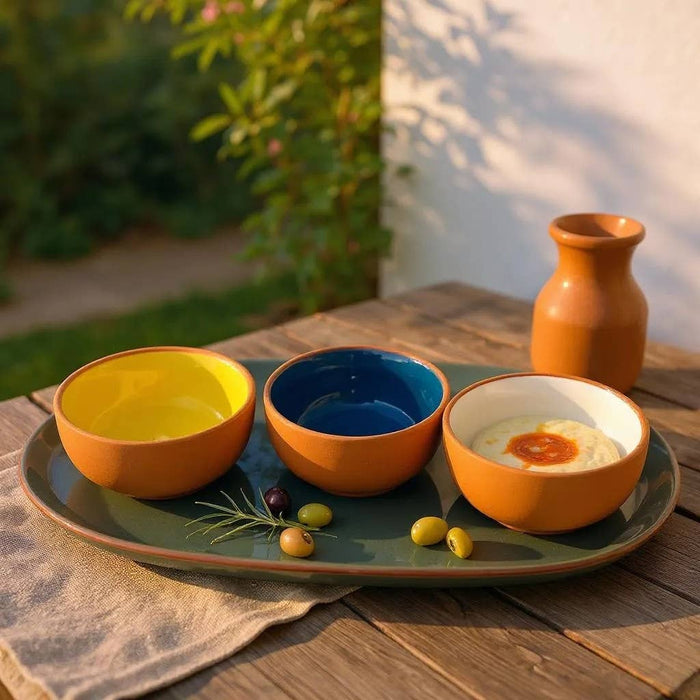 Sintra Terracotta Dip Bowls – Set of 3 Glazed Tapas & Snack Bowls