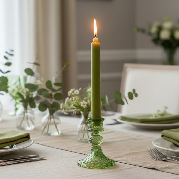 Glass Vintage Crystal Style Candle Stick Holder - Garden Jade