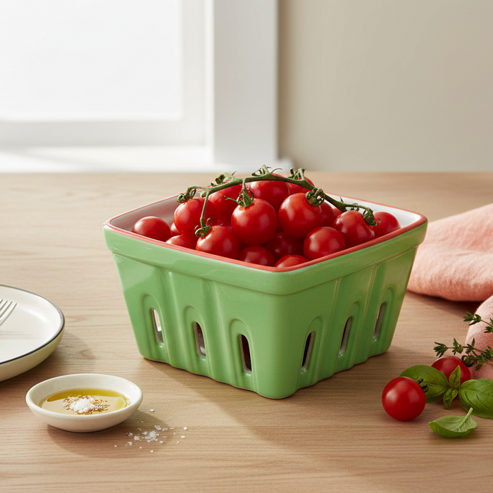 Tomato Ceramic Punnet Serving Dish – 15cm Stoneware Fruit & Vegetable Bowl for Kitchen Décor