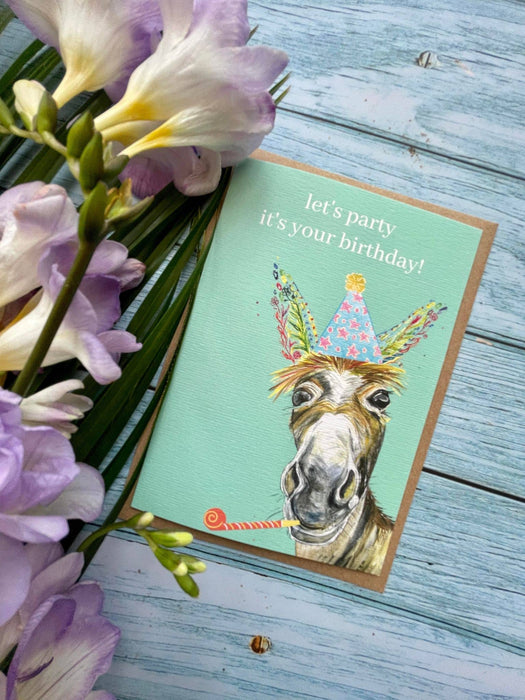 Let's party it your birthday! Donkey Eco Card Funny Colour