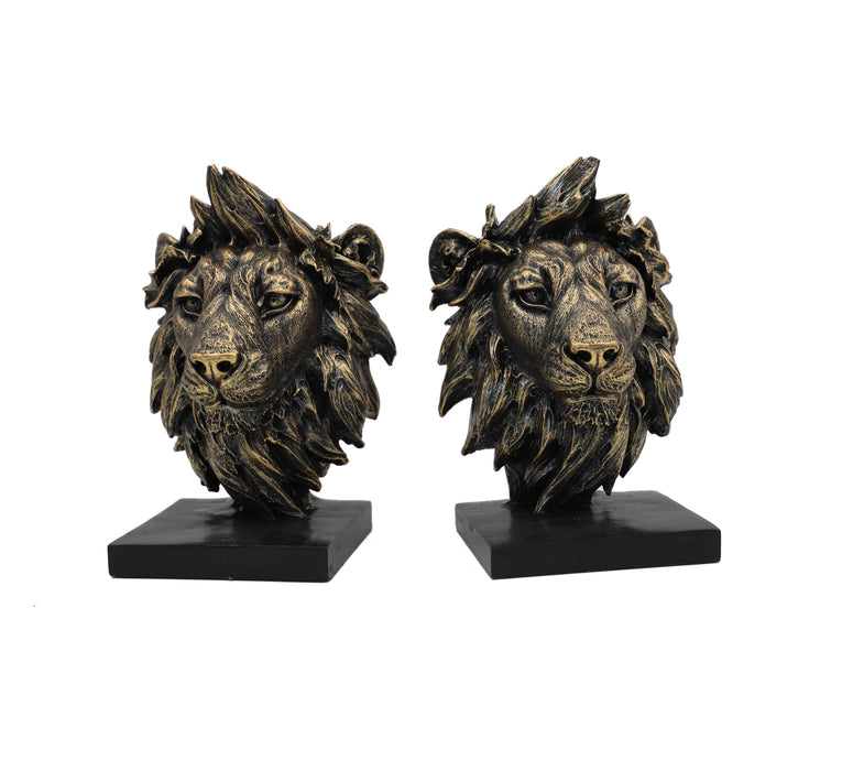 Regal Lion Head Bookends – Set of 2 - 12.5cm x 10cm each.