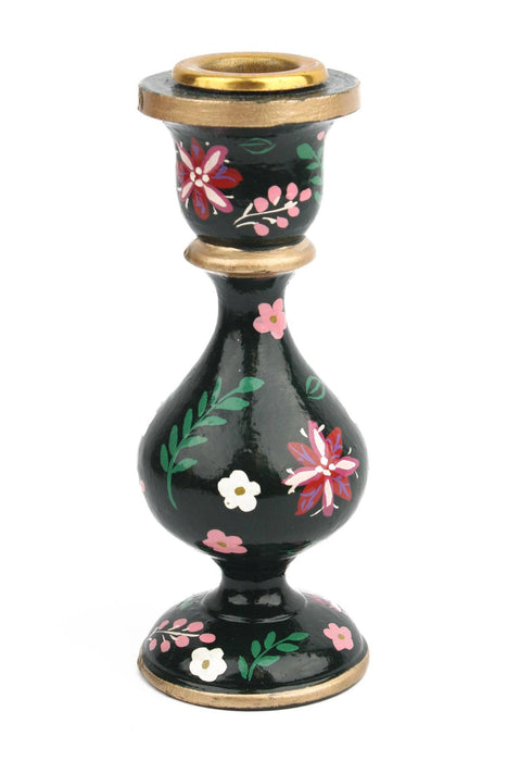 GREEN CANDLESTICK HOLDER - Hand-Painted Wooden Candle Holders 2 sizes