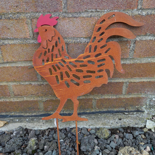 Rooster Figure - Garden Stake Rusty Finish 50cm