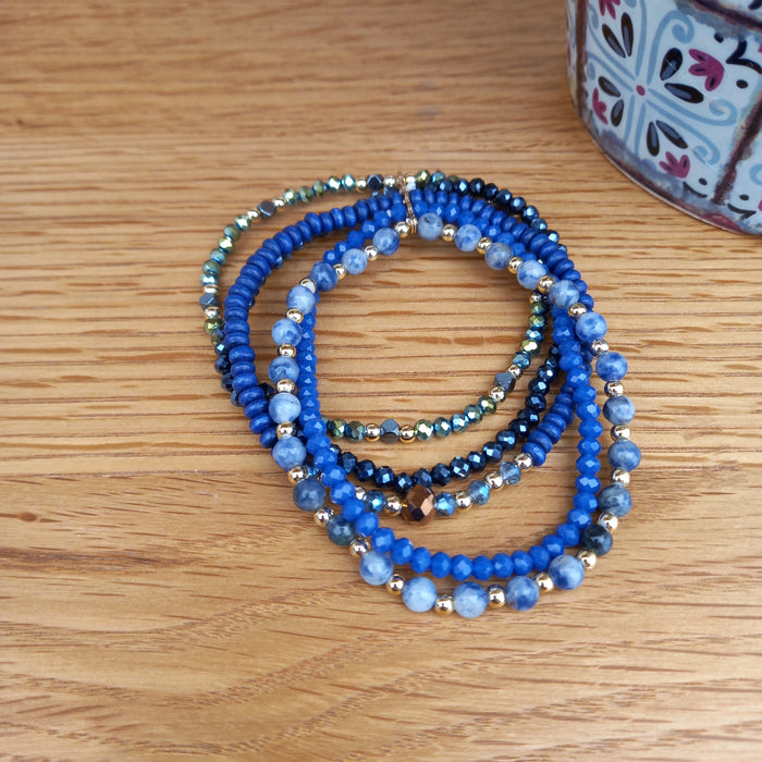 Beaded Stretch Bracelet Stack - Blues