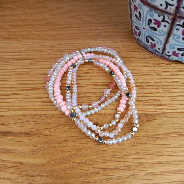 Beaded Stretch Bracelet Stack - Pinks