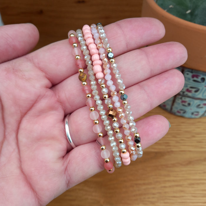 Beaded Stretch Bracelet Stack - Pinks