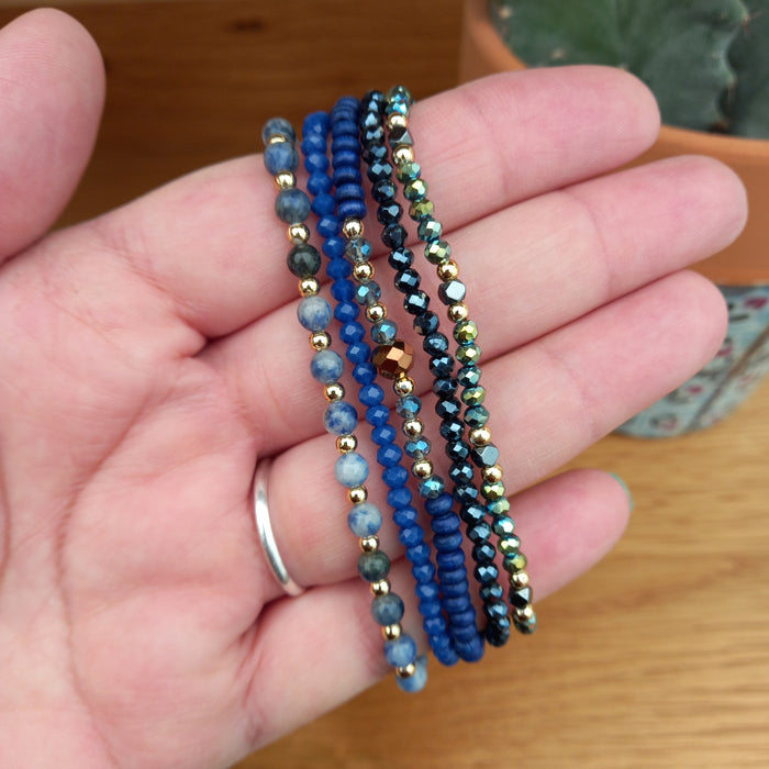 Beaded Stretch Bracelet Stack - Blues
