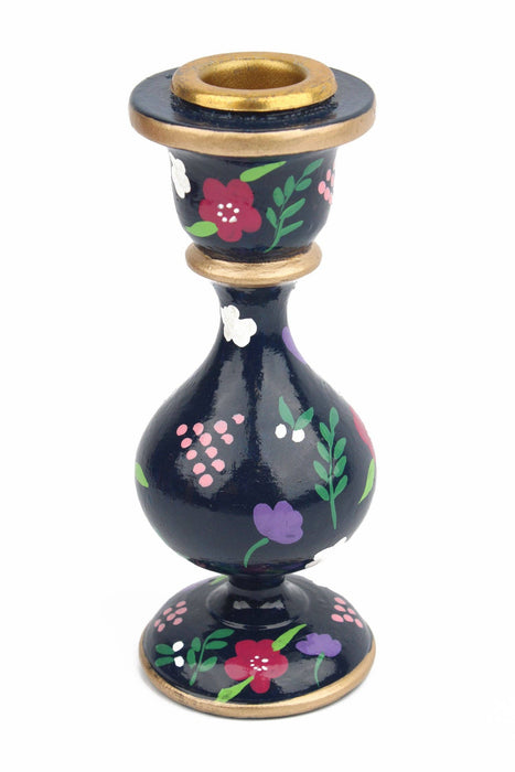 NAVY LARGE CANDLESTICK HOLDER - Hand-Painted Wooden Candle Holders