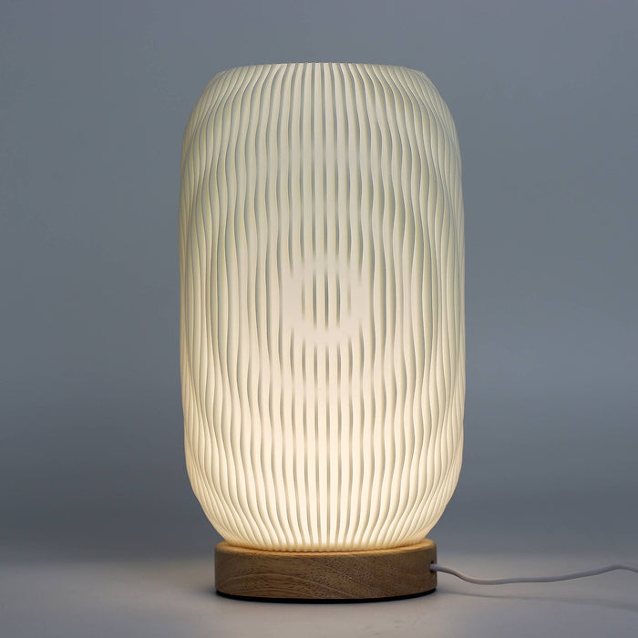 Decorative USB Lamp - Twisted Ribbed Circular New Wave Light - Dimmable Ambient Light with Wooden Base