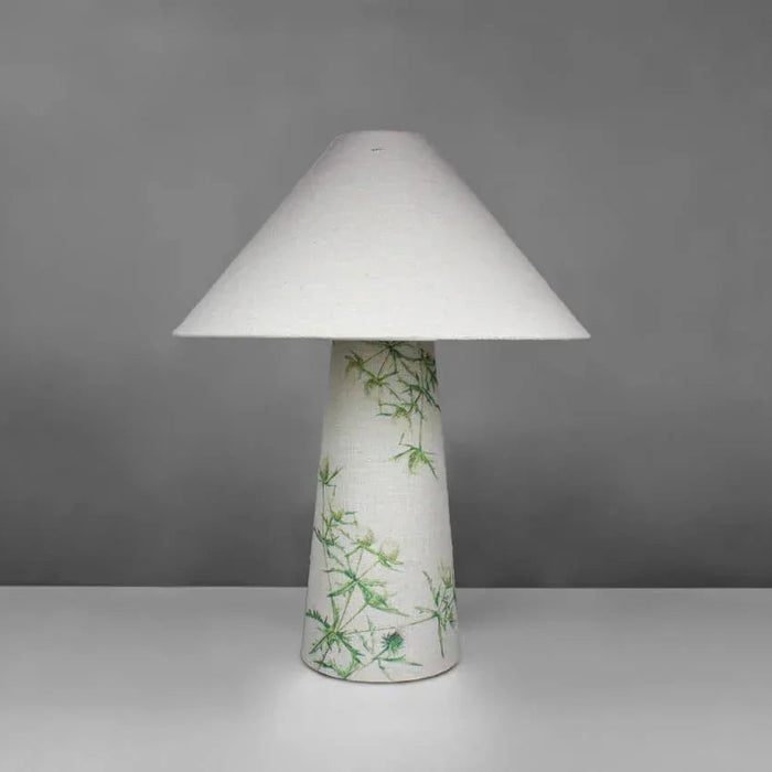 Green Thistles | Fabric Lamp | With Cone Shade | 43cm - GingerInteriors.co.uk