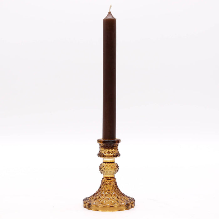 Glass Vintage Crystal Style Candle Stick Holder - Antique Amber