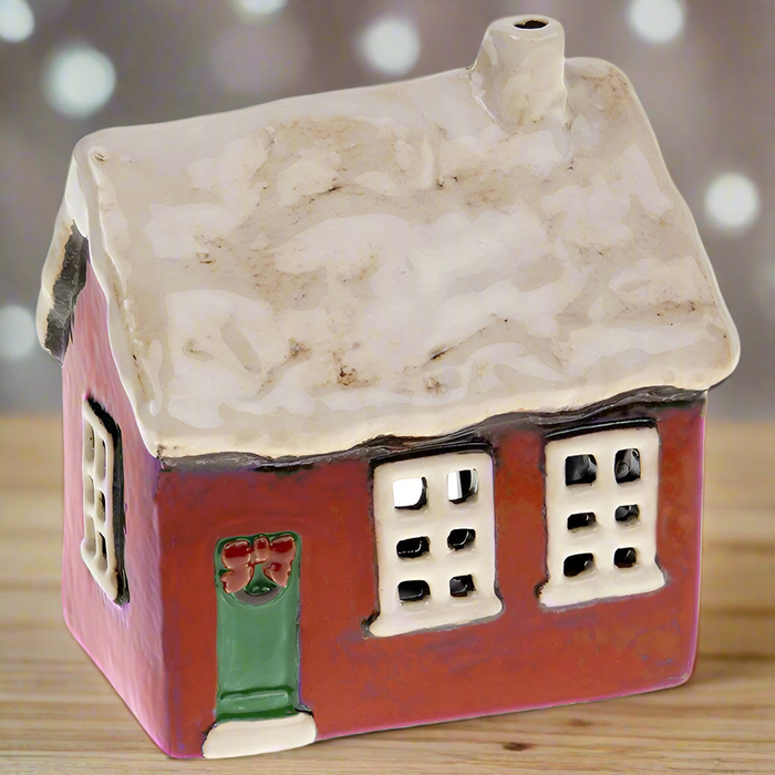 Christmas Cornish Village Pottery Lantern Red Cottage