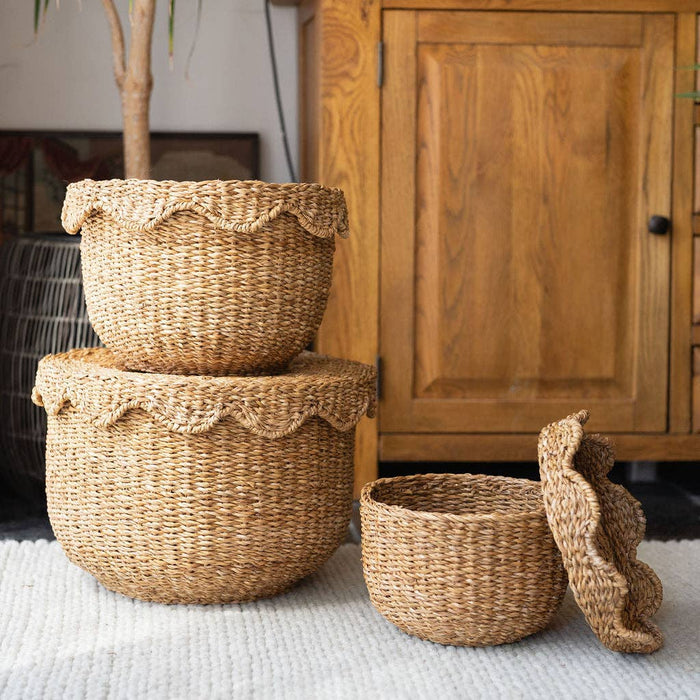 Bangali Seagrass Storage Baskets with Lid – Set of 3 Woven Baskets