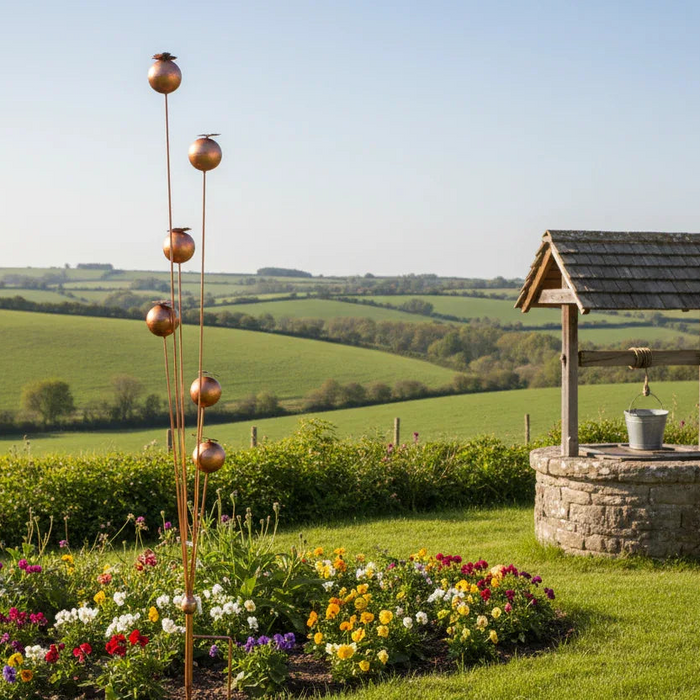 Handmade powder coated bronze poppy’s on a stake 120cm - GingerInteriors.co.uk
