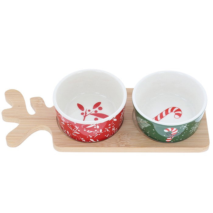 Christmas Antler Serving Tray with 2 Bowls | Festive Snack Set with Square or Round Bowls