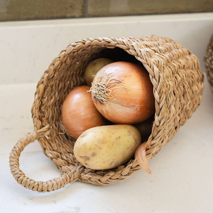 Kompo Seagrass Hanging Storage Baskets Set of 2 | Natural Wall Baskets with Handles