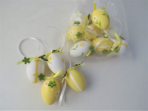 Set of 12 Hanging Eggs Easter Decorations - Yellow