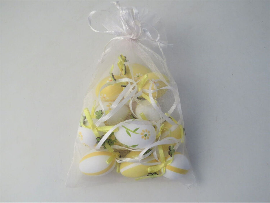 Set of 12 Hanging Eggs Easter Decorations - Yellow