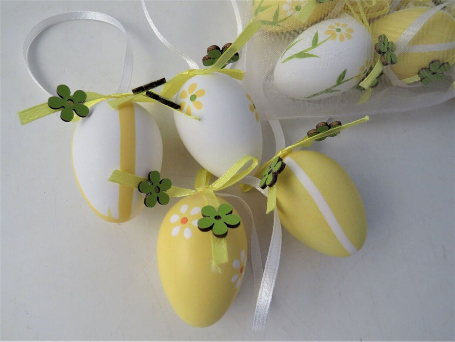Set of 12 Hanging Eggs Easter Decorations - Yellow
