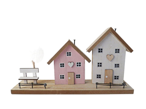 24x13cm Wooden houses on base
