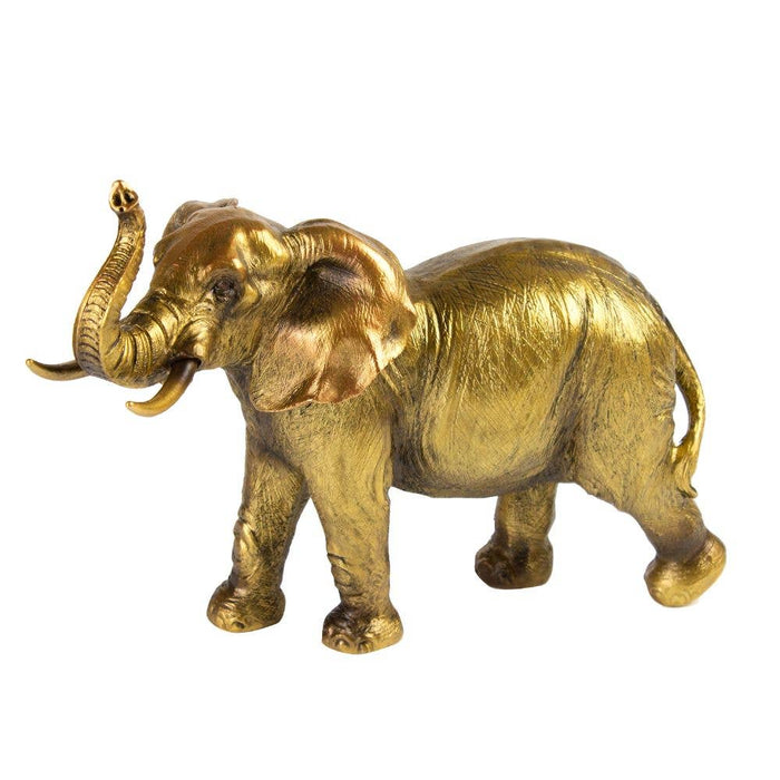 Gold Elephant Ornament – Carved Wood Effect Elephant Statue for Home Décor