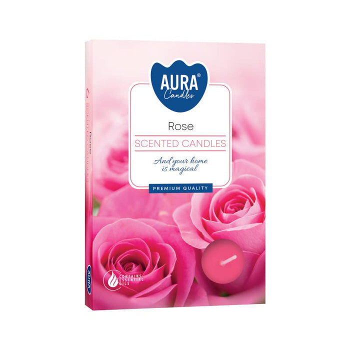 Rose Scented Tealights Set of 6 | 4 Hour Fragrance Candles for Romantic Home Ambience