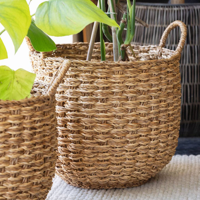 Banar Handwoven Seagrass Basket Set of 2 – Natural & Bleached Seagrass.
