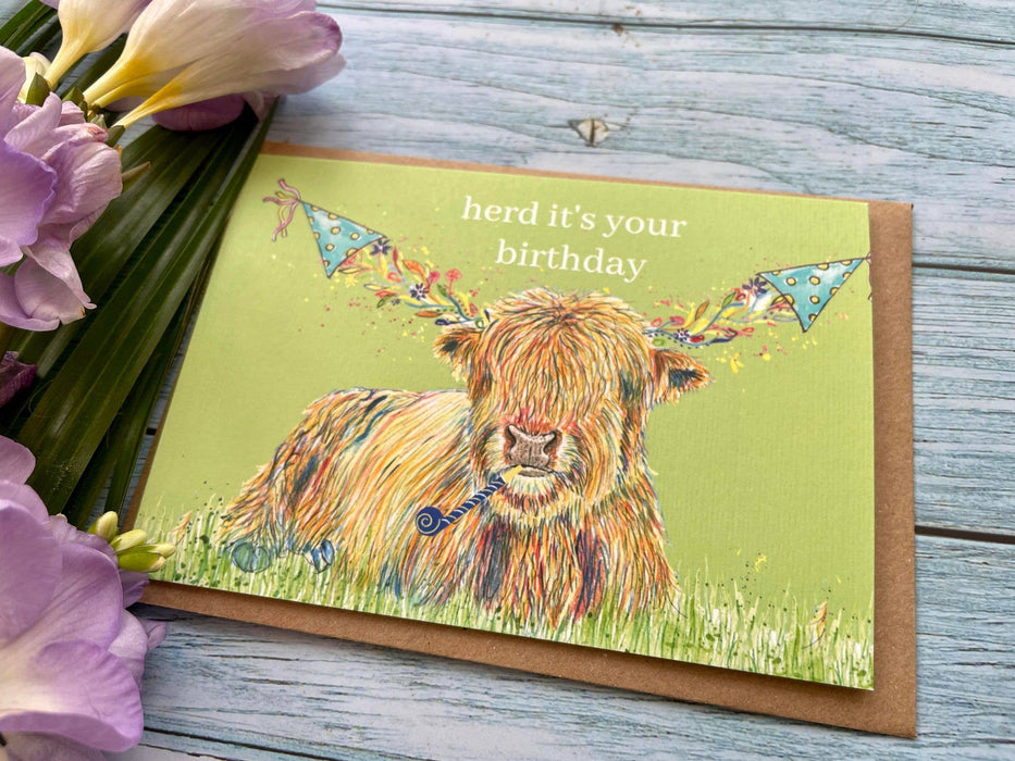 Herd it's your birthday | Highland Cow Card Birthday Funny