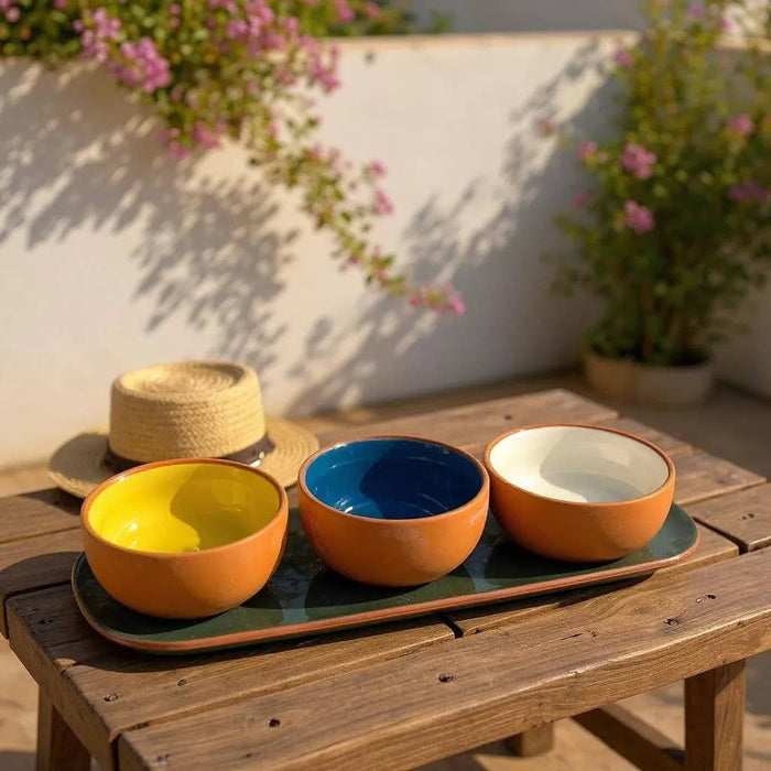 Sintra Terracotta Dip Bowls – Set of 3 Glazed Tapas & Snack Bowls