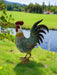 Garden metal cockerel/ hen blue, white and yellow named Noah measuring 16 x 22 x 45cm - GingerInteriors.co.uk