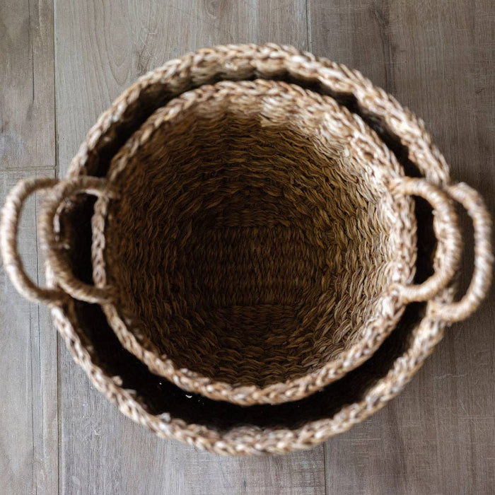 Banar Handwoven Seagrass Basket Set of 2 – Natural & Bleached Seagrass.
