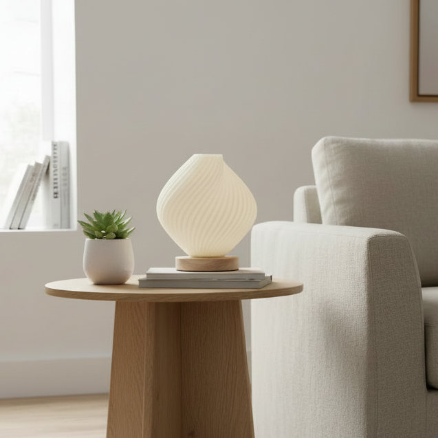Decorative USB Lamp - Shell Twisted New Wave Light - Dimmable Ambient Light with Wooden Base
