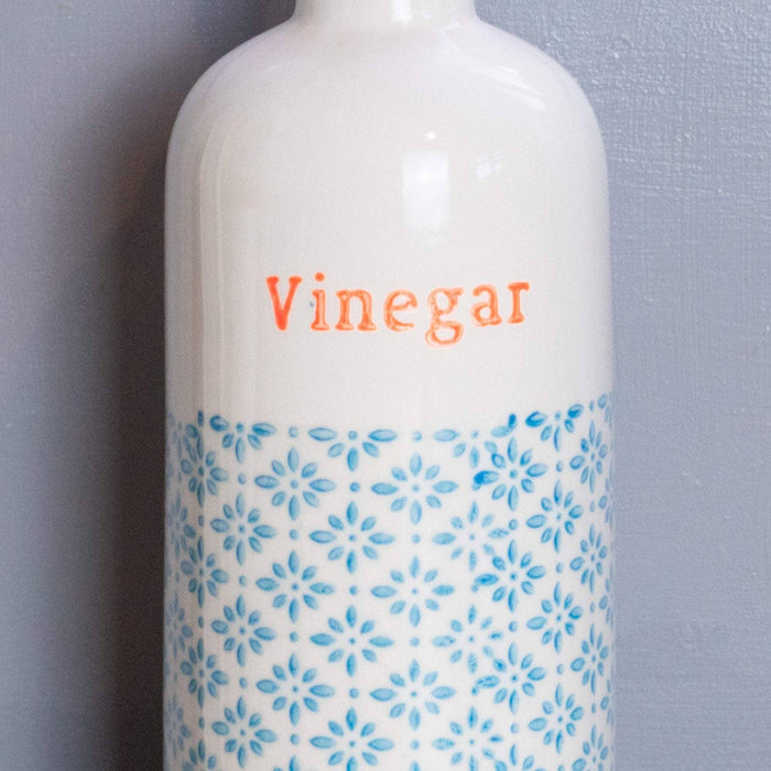 Nicola Spring Hand-Printed Vinegar Bottle Blue Orange 500ml