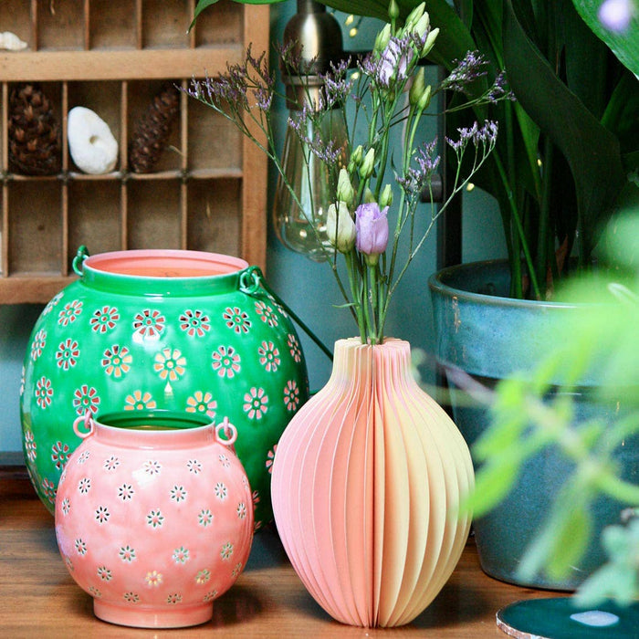 Metal Pink & Green Geometric Flower Lantern | Small |