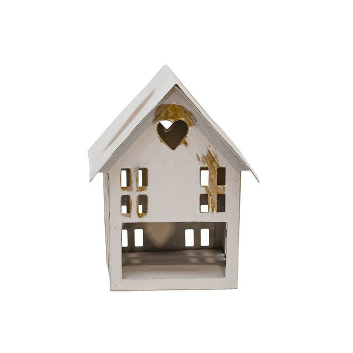 Willow White & Gold Brush Effect House Tealight Holder