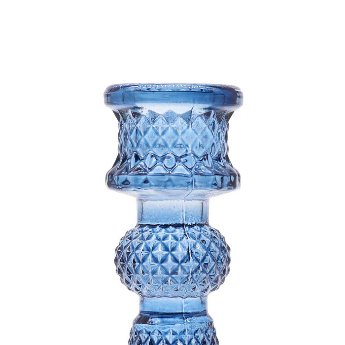 Glass Vintage Crystal Style Candle Stick Holder - Royal Blue