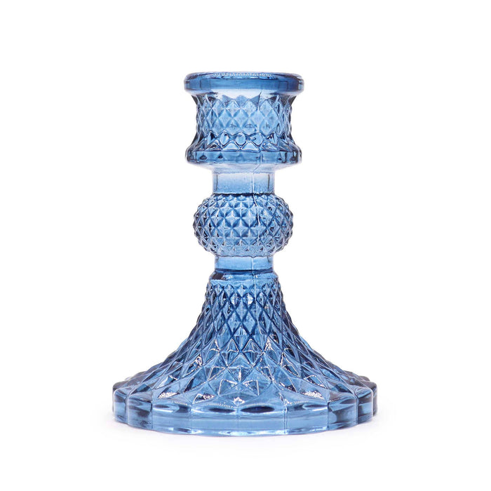 Glass Vintage Crystal Style Candle Stick Holder - Royal Blue