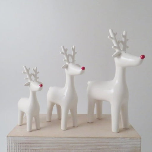 White Ceramic Reindeer with red nose