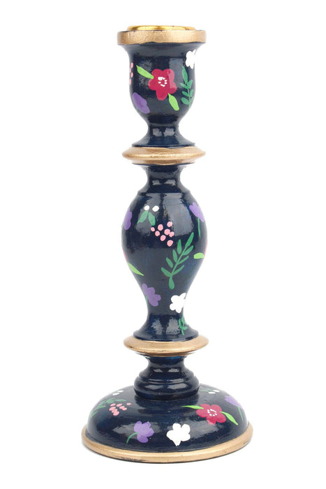 NAVY LARGE CANDLESTICK HOLDER - Hand-Painted Wooden Candle Holders