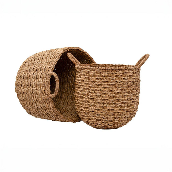 Banar Handwoven Seagrass Basket Set of 2 – Natural & Bleached Seagrass.