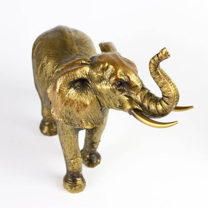 Gold Elephant Ornament – Carved Wood Effect Elephant Statue for Home Décor