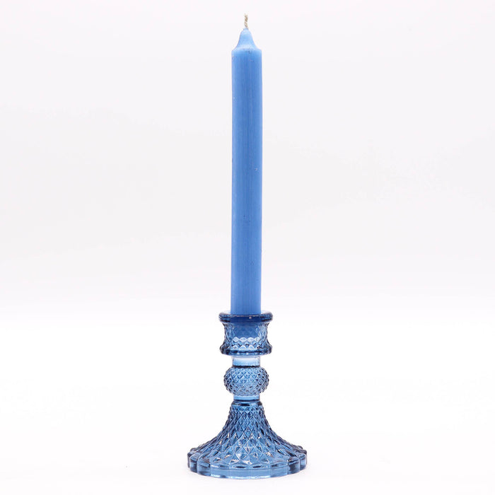 Glass Vintage Crystal Style Candle Stick Holder - Royal Blue