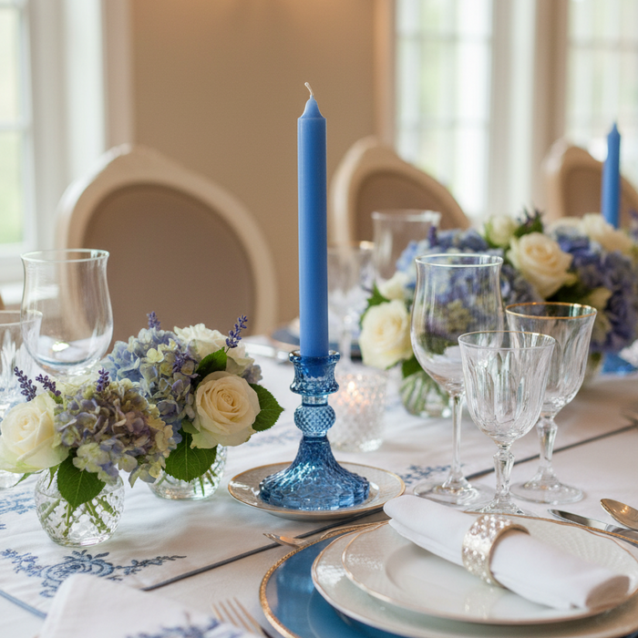 Glass Vintage Crystal Style Candle Stick Holder - Royal Blue